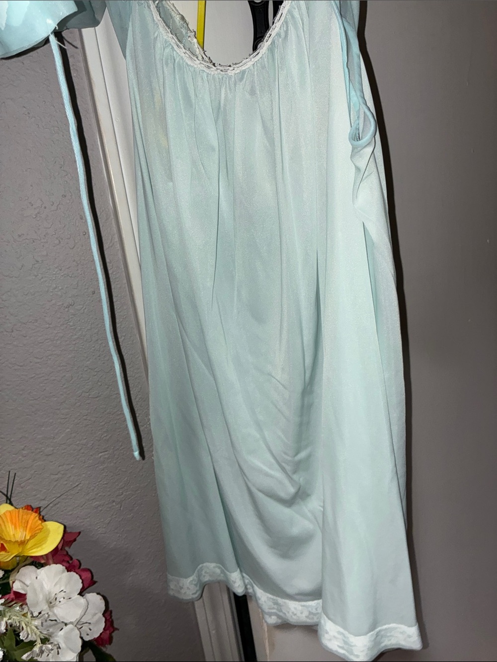 Miss Elaine Sheer Aqua Puff-Sleeve Peignoir - Picture 11 of 15
